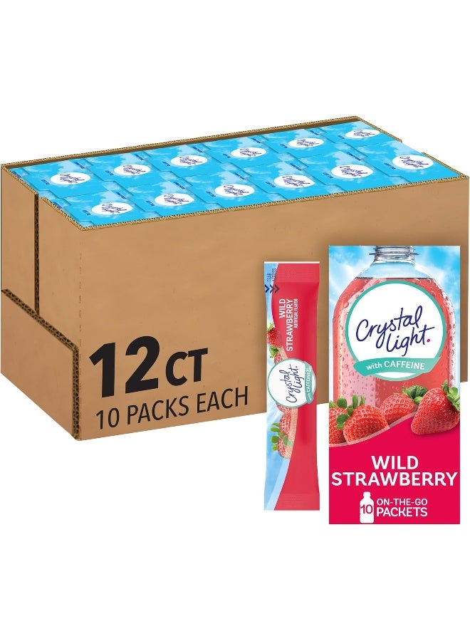 Crystal Light Wild Strawberry Artificially Flavored Powdered Drink Mix with Caffeine, 120 ct Pack, 12 Boxes of 10 On-the-Go-Packets - Image 1